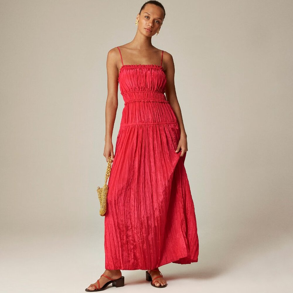 J. Crew Crinkled ruffle-trim dress Strawberry Pink Size L